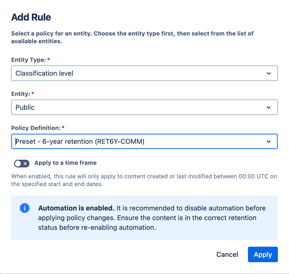Add Classification Level Rule